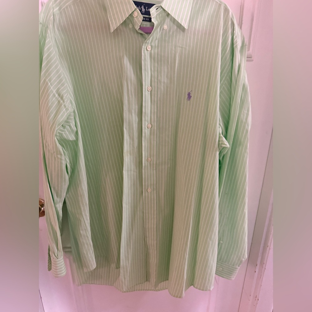Ralph Lauren Men's Light Green Pinstripe Shirt